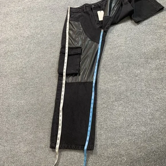 Forever 21 Pants Womens 28 Mixed Media Cargo Faux Leather Paneled Wide Straight - Picture 7 of 13